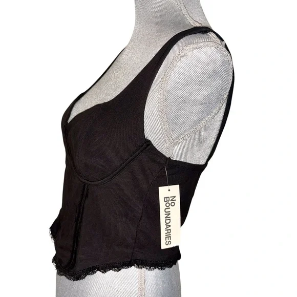 No Boundaries Black Corset-Style Tank Top with Lace Trim - Picture 4 of 11